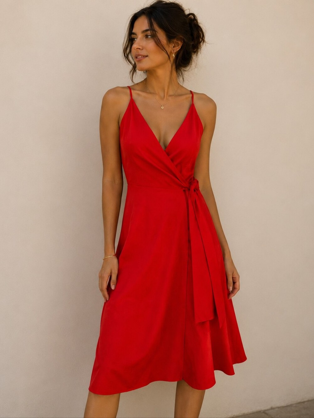 NWT Rinascimento Wrap Dress Size M Red Midi Made In Italy